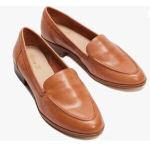 FOWT Coffe Wide Width Loafer Slip On Low Block Stripped Heel Pointed Toe Shoes